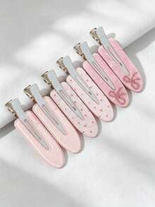 Cute Sweet Style Pink Seamless Crocodile Hair Clips, Gentle Girl Style Floral Polka Dot Side Bangs Clips, Rhinestone Bow Hair Clips For Women - Multicolor - View 3