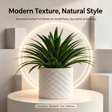 1pc 3D Printed White Multi-Faceted Cylindrical Planter, Minimalist Geometric Texture Indoor Greenery Succulent Bonsai Pot, Desktop Windowsill Home Decor Plant Container - White Flower Pot - View 8
