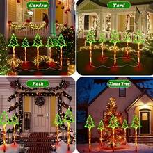 Christmas Solar Powered Christmas Tree Stake Lights, Set Of 5, Hollow Transparent Christmas Tree Design With Red-Brown Spiral Decorative Light Pole, Exquisite And Cute Style, Light Flows Along The Tree Contour When Lit, Creating A Strong Christmas Atmosphere. Solar Powered Solution, Automatically Collects Sunlight And Stores Energy During The Day, Built-In Light Control Sensor - Solar Powered 5-piece Christmas Tree - View 11
