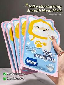 OBOVAY Mặt nạ dưỡng tay tẩy tế bào chết & làm sáng, mặt nạ dưỡng tay sữa dưỡng ẩm & làm mềm mịn, 10 cặp/5 cặp họa tiết chân mèo dễ thương - hồng - Xem 10