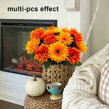 Autumn Orange Artificial African Daisy, Realistic Plastic Flowers, Suitable For Home Garden, Wedding, Cemetery Decoration, Thanksgiving Decor - Orange - View 11