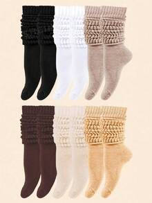 1/3/6 Pairs Women's Autumn/Winter Loose Knit Socks, Slouch Socks, Drawstring Socks, Mid-Calf Socks - Multicolor - View 1