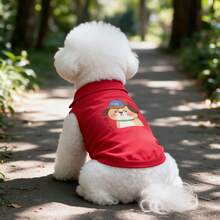 1pc Red Sleeveless Pet Polo Shirt, Cartoon Puppy Wearing Hat Print Dog Vest, Breathable Summer Puppy Clothes, Suitable For Small Dogs Bichon Teddy - Red - View 1