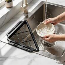 Kitchen Sink Triangle Drain Rack + 2 Hooks, Kitchen Storage Rack, No-Drill Installation ABS Cloth, Sponge Drain Rack Storage Rack, Multi-Function Drain Rack (Black, Gray, White) - Multicolor - View 6