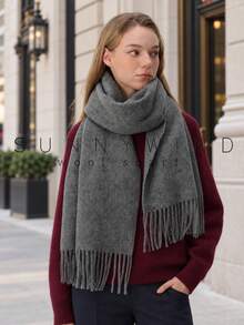 1pc Women's Solid Color Minimalist Fashion Versatile Warm Wool Scarf For Autumn/Winter Daily Wear - Grey - View 4