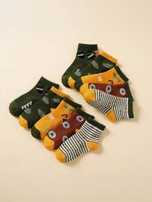 5 Pairs 1-12 Years Old Boys & Girls Cartoon Dinosaur Crocodile Print Striped Color Block Mid-Calf Socks, Daily Versatile Baby Children Student Socks, Cute Patchwork Socks - Multicolor - View 4
