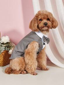 1PC Pet Dog Suit Jacket Wedding Collection Classic Button Suit For Small/Medium Dogs, Cats, For Cat And Dog Wedding Parties - Grey - View 1