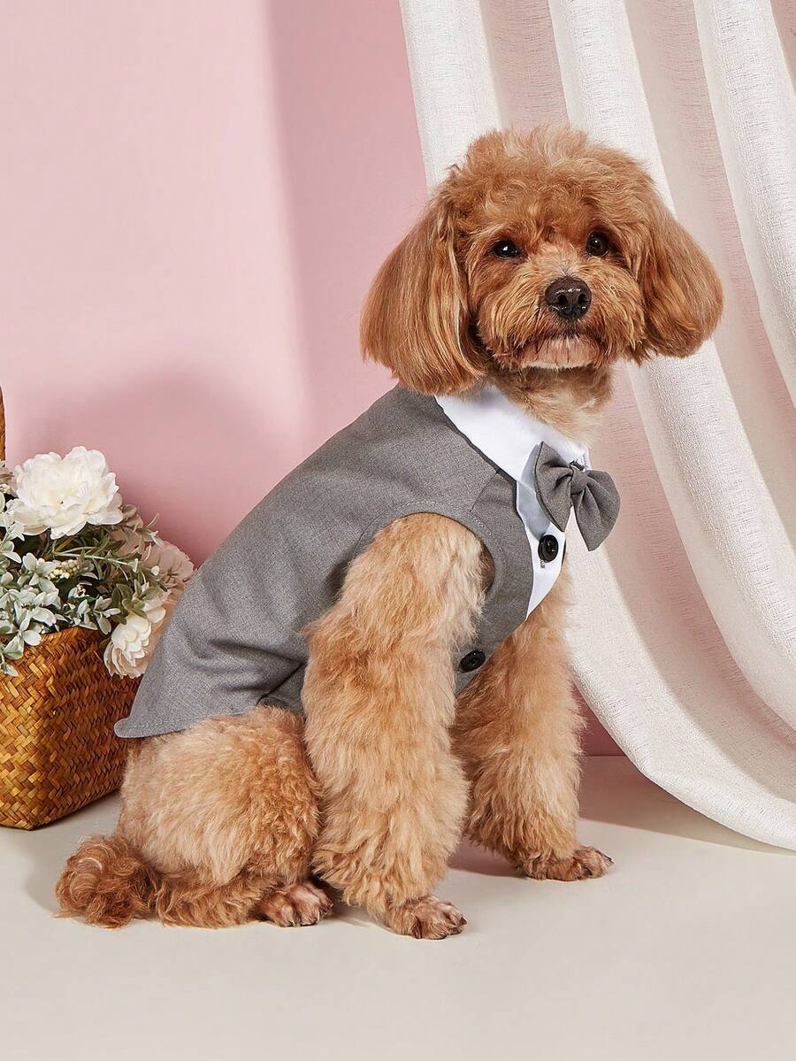 1PC Pet Dog Suit Jacket Wedding Collection Classic Button Suit For Small/Medium Dogs, Cats, For Cat And Dog Wedding Parties - Grey - View 1