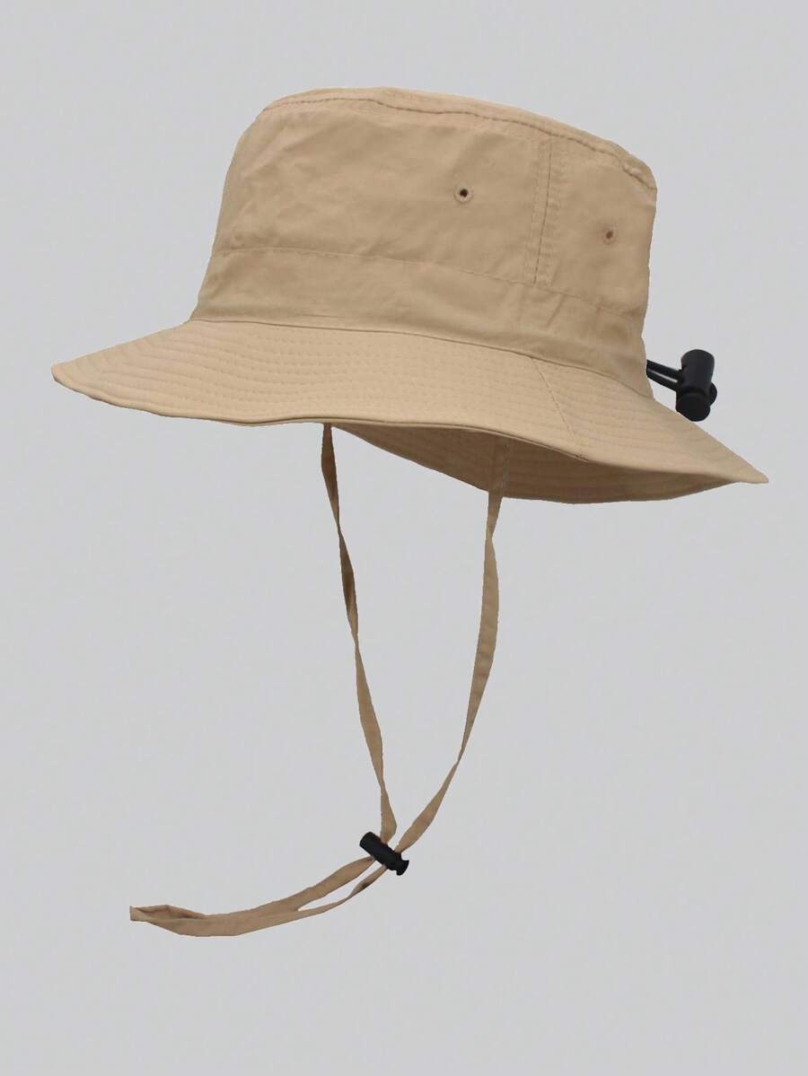 1 pieza Sombrero de cubo casual con cordón ajustable y protección solar sólida para hombre. Sombrero de sol adecuado para actividades al aire libre en verano como senderismo y pesca