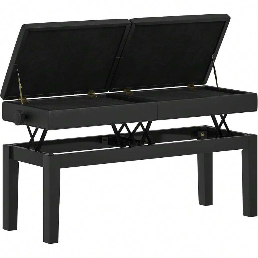Klavierbank Höhenverstellbar Stauraum 105 x 37 x 48-58 cm Schwarz - 105L x 37B x 48-58H cm - Übersicht 1