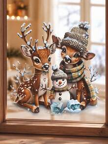 1sheet Christmas Window Sticker-Reindeer Snowman Pattern,Removable Waterproof PVC Sticker,Suitable For Winter And New Year Decoration Stickers,Balcony Glass Door Window Home Beautification Decoration Window Sticker,Creating Strong Festive Atmosphere. - Multi-color - View 4