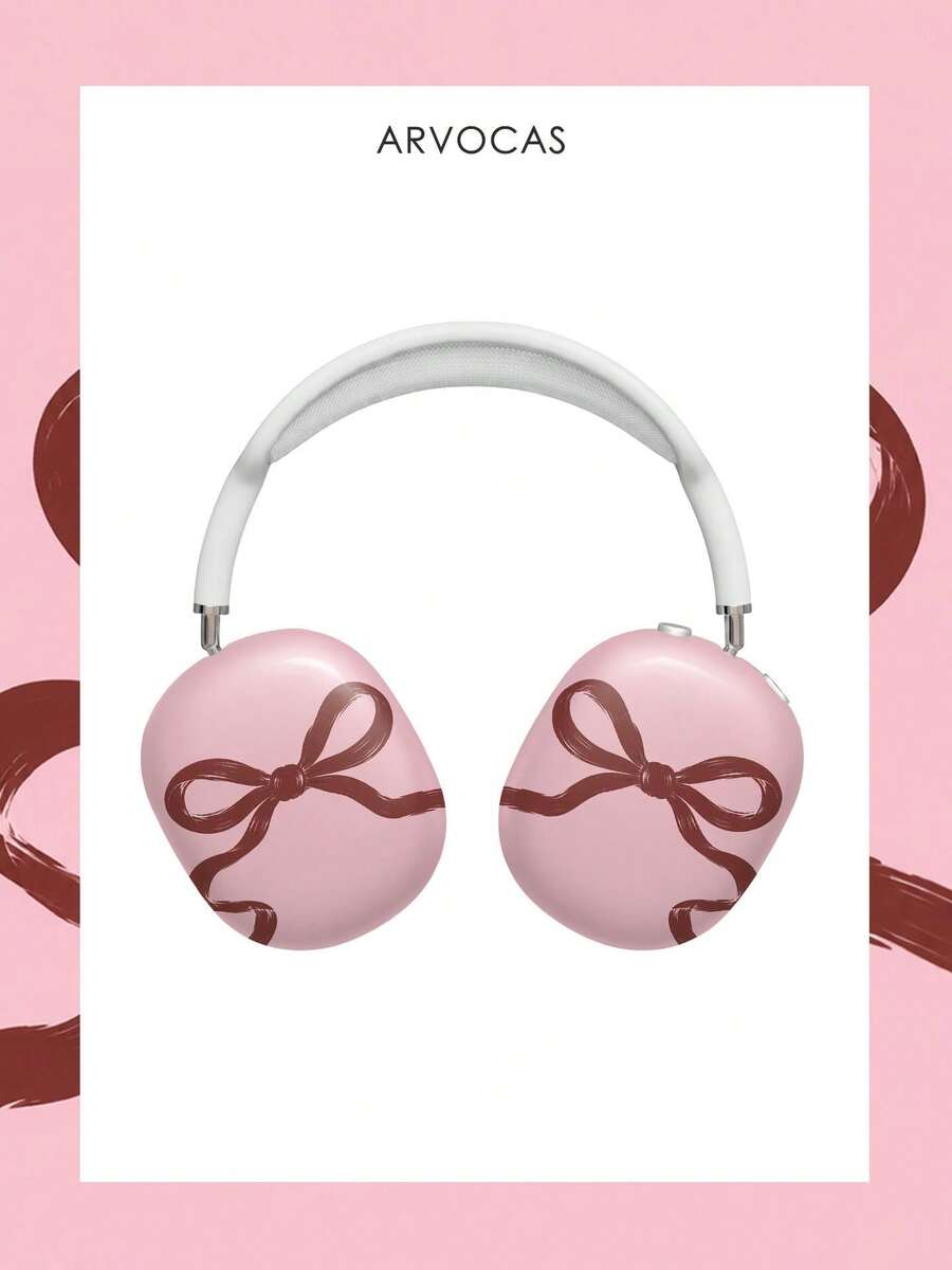 Wine Red Bow Pattern Headphone Case, PBT Hard Shell Glossy Surface Full-Body Protection, Anti-Scratch Anti-Drop Easy Install & Remove, Earphone Carry Case Headband & Ear Cups Case For Over-Ear Headphones, Gift For Music Lovers, Compatible With Over-Ear / Noise-Canceling Headphones - Pink - View 1