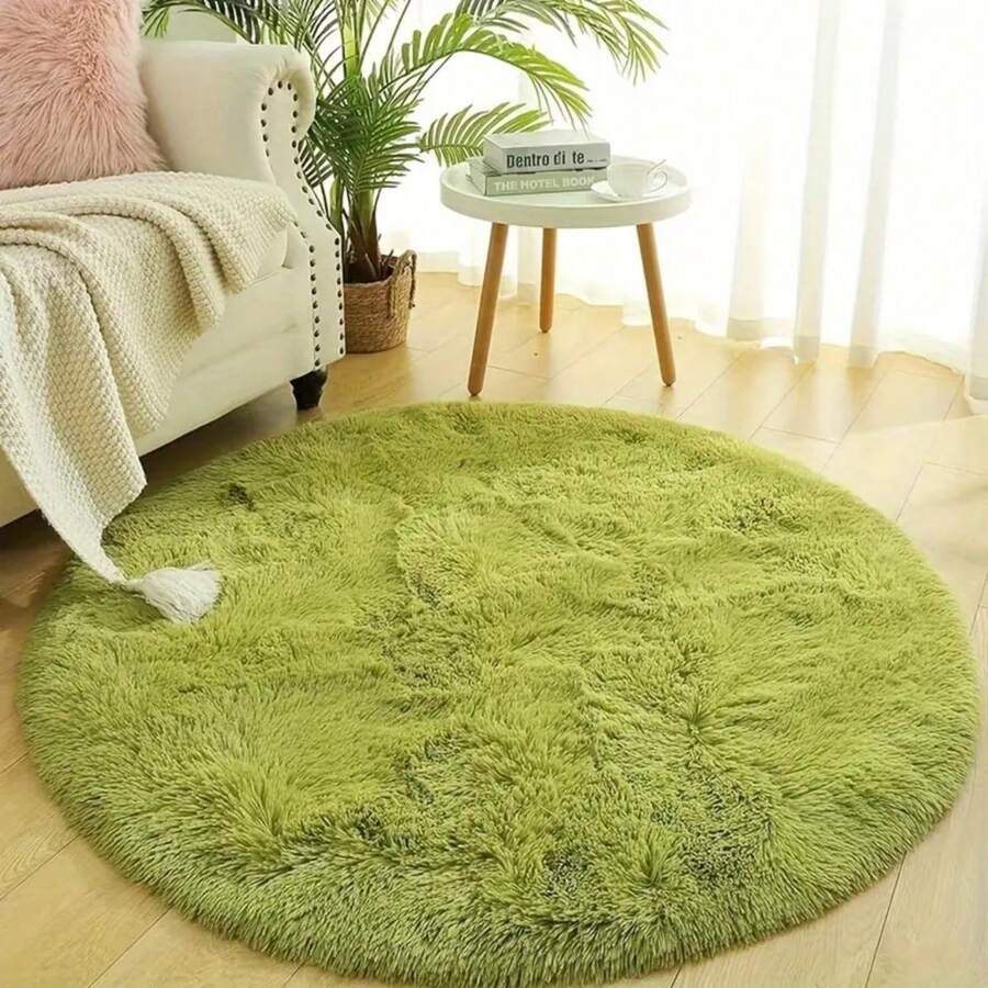 1pc Thick Round Carpet, Suitable For Bedroom, Modern Plush Round Rug, Suitable For Living Room, Round Plush Carpet, Non-Slip Soft Fluffy Rug, Doormat, Living Room Floor, Bedroom - White - View 1