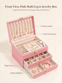 3/2/1 Layer Large Capacity Jewelry Storage Box, Portable Jewelry Organizer, Vanity Jewelry Box With Drawers, Gift Leather Jewelry Box, Exquisite Display Packaging Storage Box, Back To School Dorm Storage Box - Multicolor - View 6