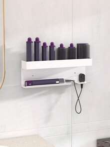 1PC Wall-Mounted Hair Tool Organizer, 2 Installation Methods, No-Drill And Drill Installation, Multi-Functional Bathroom Storage Rack, Space-Saving, For Hair Dryer, Curling Iron, Straightener Storage - Multicolor - View 3