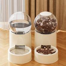 Bebedero y comedero automático para gatos, gravedad sin electricidad, depósito transparente blanco, base anti derrames, para gatos y perros pequeños, incluye collar para mascotas - Beige 0,8 L - Alimentos - Ver 4