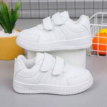 Zapatillas de tenis para niños de color blanco puro, zapatillas deportivas casuales para niños, suela cómoda y antideslizante, fáciles de poner y quitar, estilo unisex. - Blanco - Ver 2