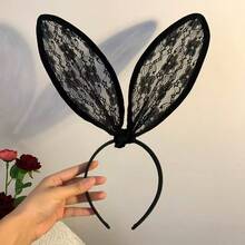 Women's Black Lace Rabbit Ear Headband, Adjustable Metal Wire Floral Rabbit Ear Hair Accessory, Suitable For Cosplay, Halloween, Christmas Costume And Masquerade Party - Black - View 4