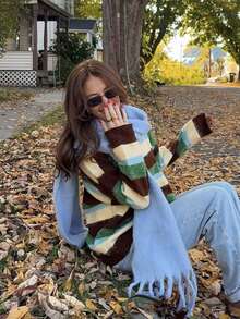 1pc Elegant Women's Knitted Scarf With Fringe - Comfortable, Windproof And Warm For Fall And Winter | Ideal Holiday Gift - Blue - View 5