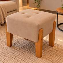Puff Nobre 33x33cm em Suede com Pés de Madeira e Assento Acolchoado para Sala, Quarto e Closet - LANÇAMENTO - Cores - Bege - Visão 2