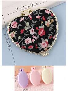 1pc Vintage Floral Style Pocket Mirror, Portable Folding Makeup Mirror, Travel Size Double-Sided High Definition Folding Mirror, - Multicolor - View 10