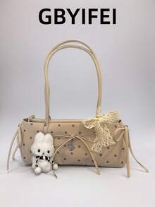 New Style PU Tote Bag With Double Handles, Zipper Closure, Large Capacity, Fashionable Women's Shoulder Bag - Khaki - View 1