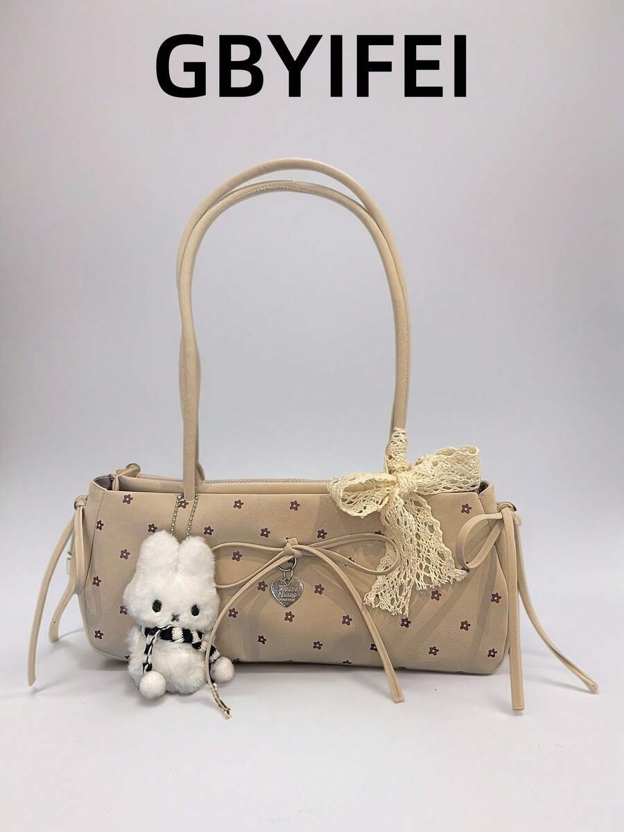 New Style PU Tote Bag With Double Handles, Zipper Closure, Large Capacity, Fashionable Women's Shoulder Bag - Khaki - View 1