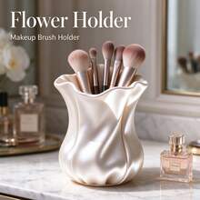 3D Printed Silk Texture Makeup Brush Holder, Flower Shape Cosmetic Organizer, Decorative Pen Holder For Vanity Desk Bathroom Home Decor - Multicolor - View 1