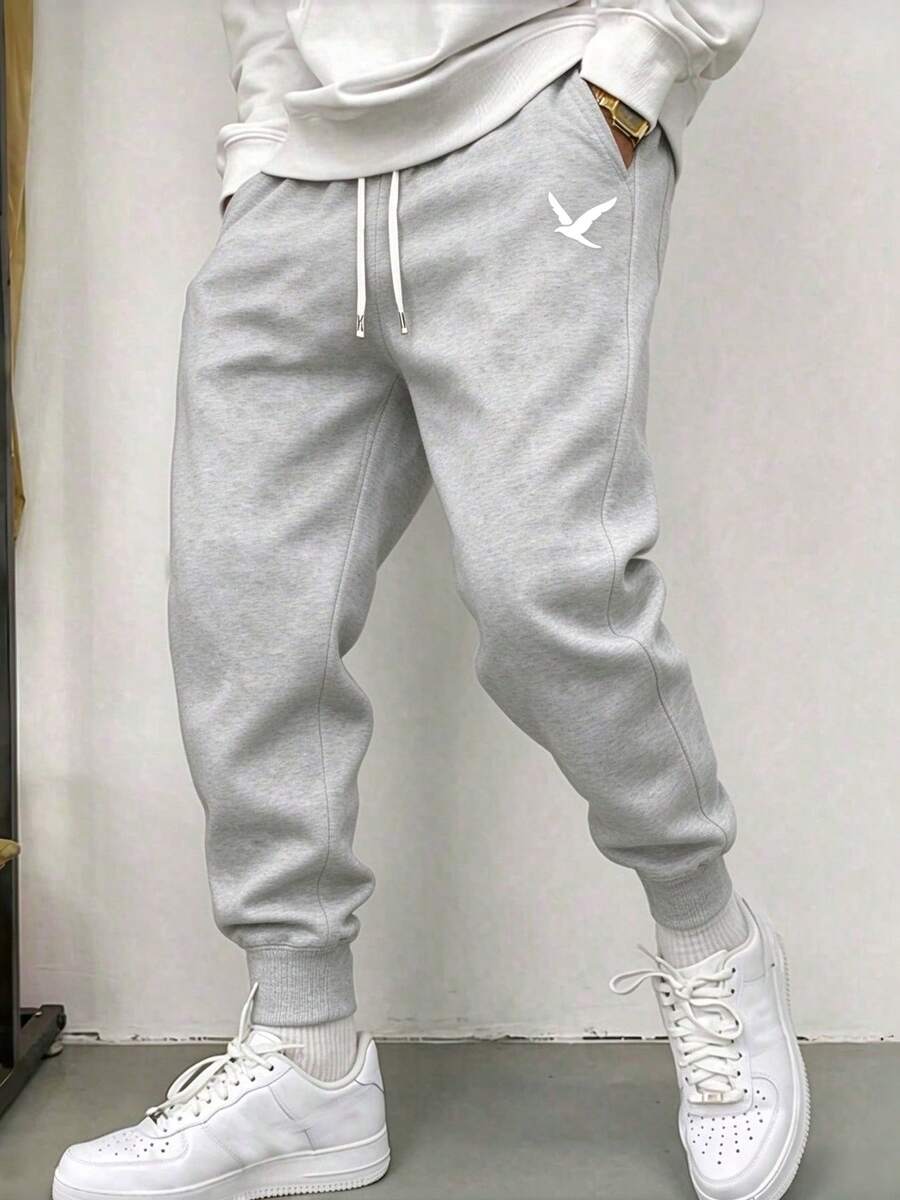 1pc Men's Casual Sweatpants, Loose Fit, Suitable For Jogging, Home And Outdoor Activities, With Drawstring Waistband Adjustable - Light Grey - View 1