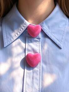 1pc/2pcs Elegant Heart-Shaped Geometric Button Decor, Shirt Button Cover Clip-On Button Decoration, Fashion Crystal Cufflinks Suitable For Tuxedo And Wedding Dress Decoration - Hot Pink - View 1