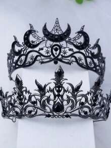 Baroque Vintage Black Crown Luxury Star & Moon Tiara Distressed Metal Texture Headpiece Bridal Accessory - Multicolor - View 1