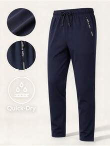 Men's Autumn/Winter Minimalist Commuter Sweatpants, Loose Fit Drawstring Zipper Pocket Long Pants, Office Running Home Travel Daily Fitness Sports Pants - Navy Blue - View 1