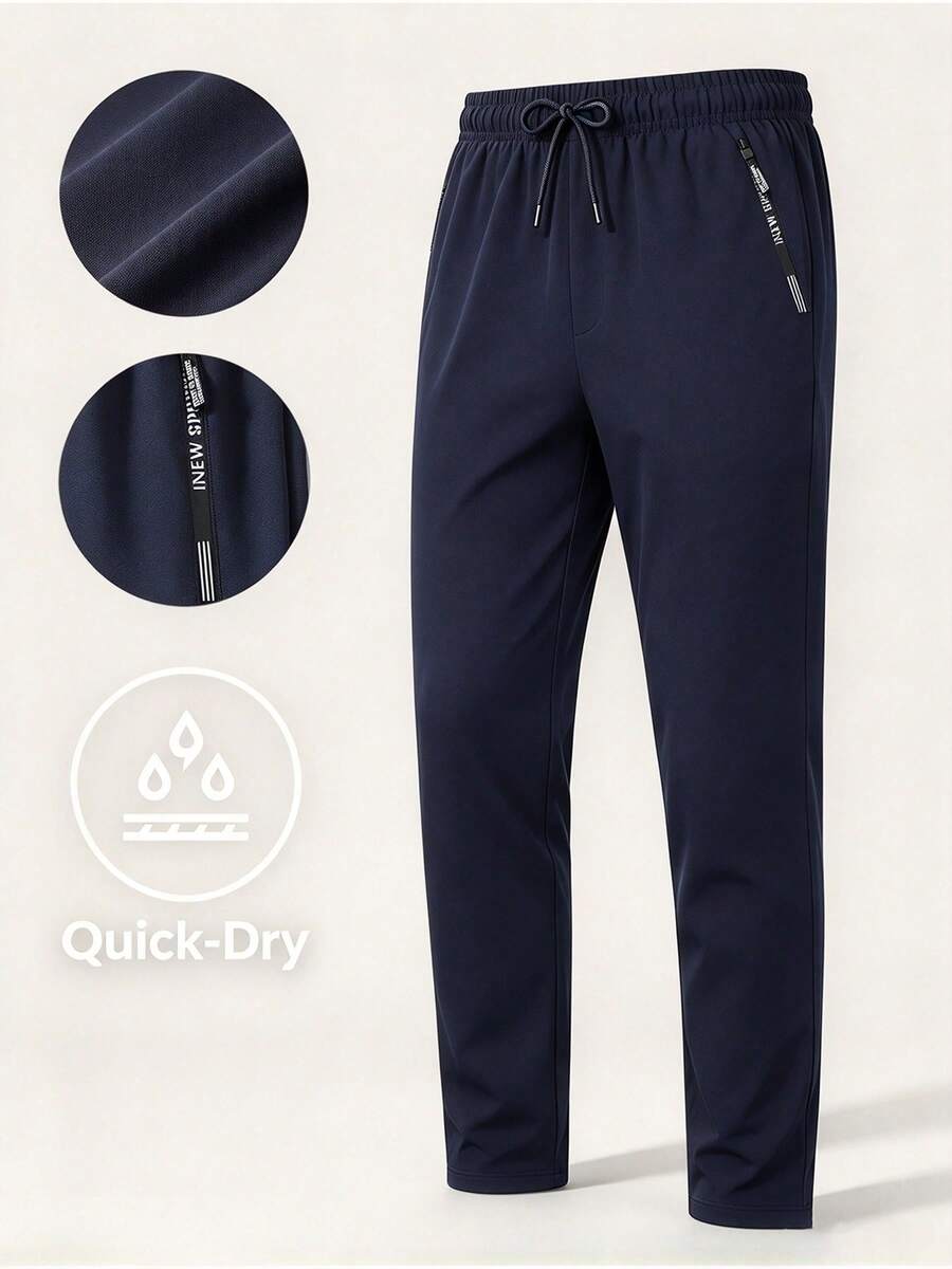 Men's Autumn/Winter Minimalist Commuter Sweatpants, Loose Fit Drawstring Zipper Pocket Long Pants, Office Running Home Travel Daily Fitness Sports Pants - Navy Blue - View 1