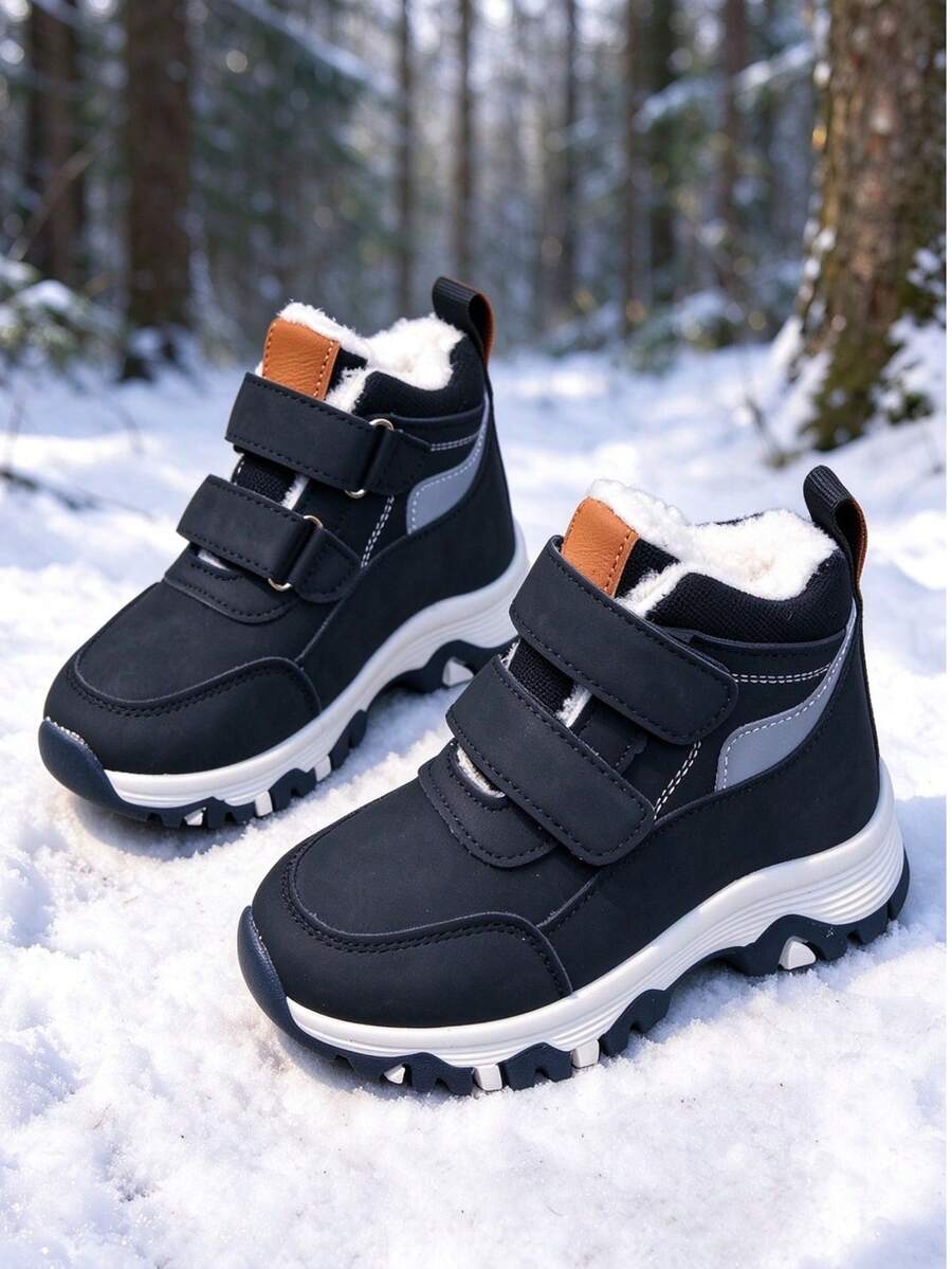1 Pair Snow Boots, Wool Lined Thick Warm Snow Boots For Boys And Girls - Black - View 1