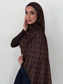 1pc Women's Elegant Polka Dot Lightweight Modal Wide-Edge Rectangular Hijab, Classic Prayer Headscarf, Comfortable Breathable Modal Fabric, Premium Heavy-Duty Wide-Edge Hemming, Suitable For Festivals, Daily Wear And Travel - Coffee Brown - View 2