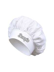 Women 12 Zodiac Signs Satin Hair Bonnet, Horoscope Letter Print Sleep Cap, Wide Elastic Band Silky Night Cap, Soft Satin Headwear For Hair Protection - White - View 15