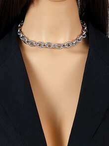 RAYQUEEN 1pc Exaggerated Stainless Steel Hip-Hop Personalized Fashion High-End Thick Chain Necklace For Women, Suitable For Gift And Wear - necklace - View 6