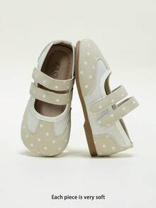 Girls' Printed Mesh Mary Jane Flats, Double Hook And Loop Breathable Soft Sole, 2026 - Beige - View 1