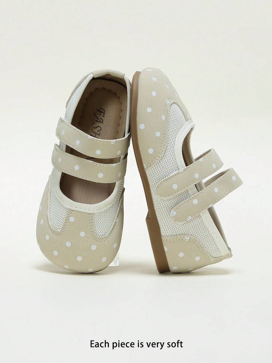 Girls' Printed Mesh Mary Jane Flats, Double Hook And Loop Breathable Soft Sole, 2026 - Beige - View 1