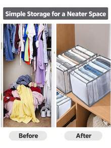 1pc Closet Clothes Storage Box, Multi-Compartment Mesh Storage Bin With Handle, Washable Drawer Divider Organizer Basket, Suitable For Jeans, T-Shirts, Closet Shelves - Multiple Styles and Colors - View 7