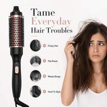 3-In-1 Hair Straightener, Curler & Volumizing Brush, Rose Gold Round Styling Brush For Straight Hair, Loose Curls, Bangs & Root Volume, Electric Hair Styling Tool For Women, Home Travel & Daily Use - Black - View 4