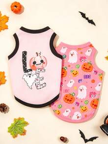 LUCKIE LABO 2pcs/Set Halloween LOVE Funny Print Pet Vest, Physical Flea Prevention, Reduce Shedding, Insulated & Breathable, Suitable For Small And Large Dogs And Cats, Indoor And Outdoor - Multicolor - View 1
