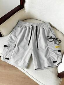 Men's Solid Color Cargo Shorts With Pockets And Drawstring Waist, Comfortable Elastic Waist Multi-Pocket Casual Shorts For Daily, Sports And Outdoor Wear - Grey - View 2