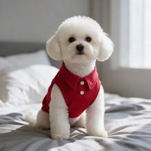 1pc Red Sleeveless Pet Polo Shirt, Cartoon Puppy Wearing Hat Print Dog Vest, Breathable Summer Puppy Clothes, Suitable For Small Dogs Bichon Teddy - Red - View 4