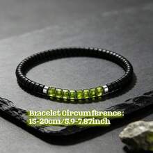 Natural Peridot And Obsidian Beaded Elastic Bracelet, Men's Minimalist Daily Versatile Bracelet Gift - Multicolor - View 2