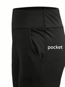 Women's Autumn Daily Commute Sports Leggings, High Waist Butt Lifting Yoga Pants With Pockets - Black - View 6