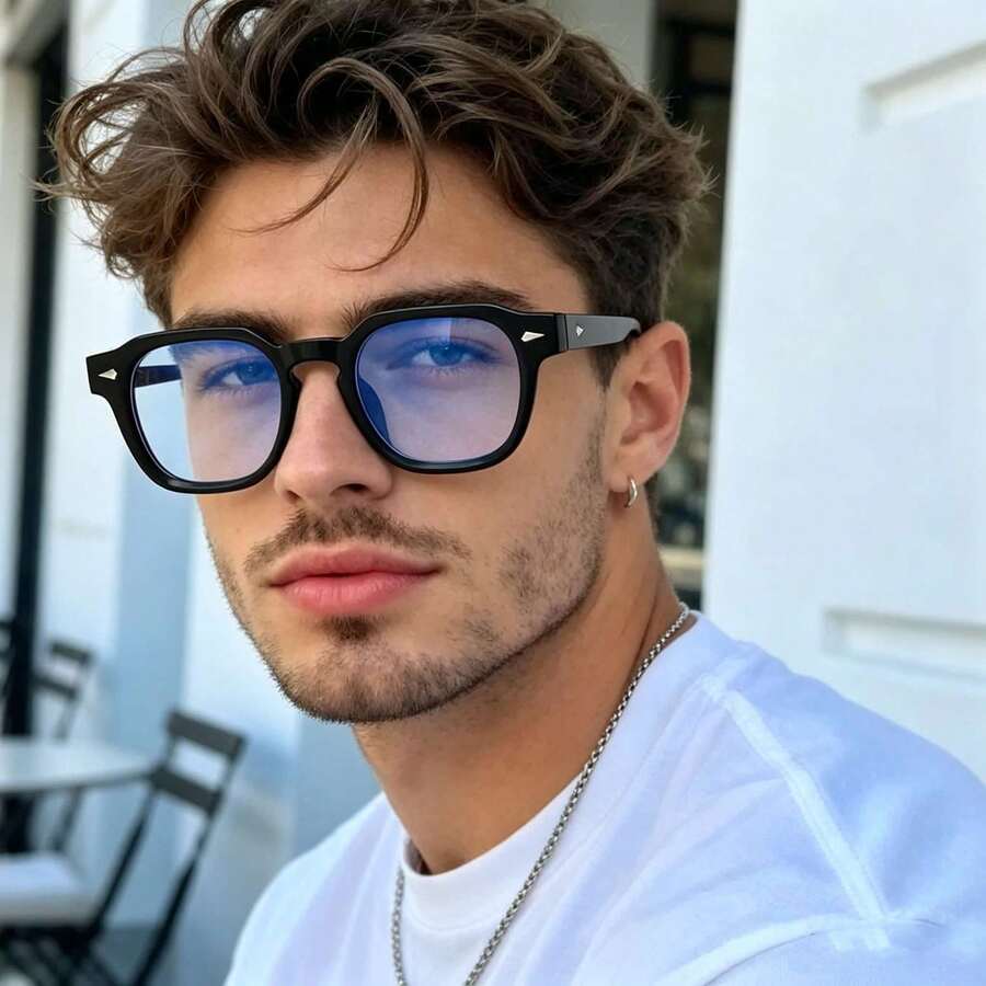 1pc Men's Retro Oval Large Frame Designer Style Personalized Minimalist Fashion Decorative Eyeglasses - Black - View 1