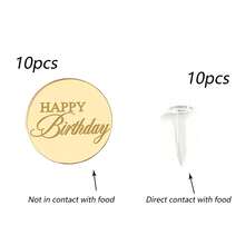 10pcs/5pcs Gold Mirror "Happy Birthday" Acrylic Cupcake Toppers, Round Cake Decorations For Birthday Party - Multicolor - View 14