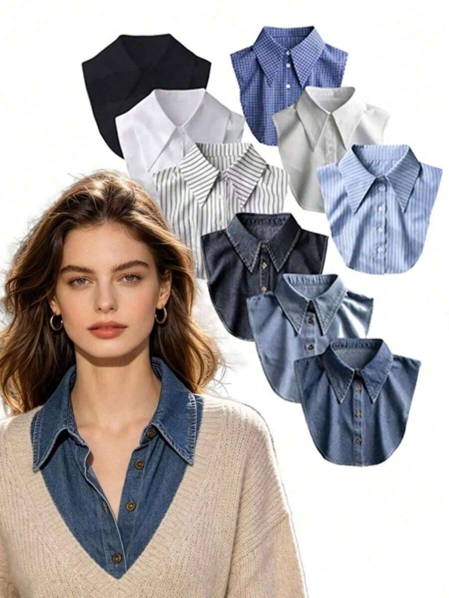 1pc Solid Color Women's Versatile Detachable Large Pointed Collar - Multicolor - View 1