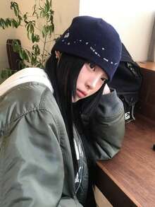 1PC Autumn/Winter New Korean Style Minimalist Star & Letter Embroidered Knit Beanie, Unisex Warm Streetwear Skull Cap - Multicolor - View 7